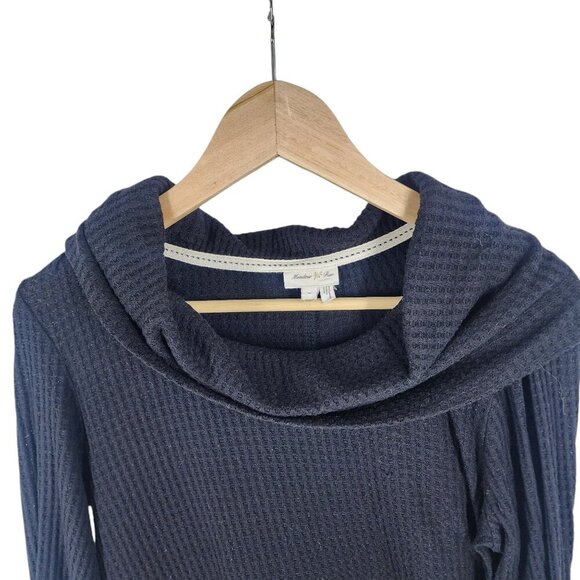 Meadow Rue Anthropologie Black Waffle Knit Long Sleeve Cowl Neck Tunic Top Shirt - Picture 4 of 9